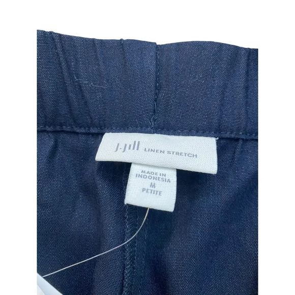 NWT J.Jill Navy Blue Linen Stretch Pull On Button Detail Cropped Pants Size MP - Picture 4 of 5